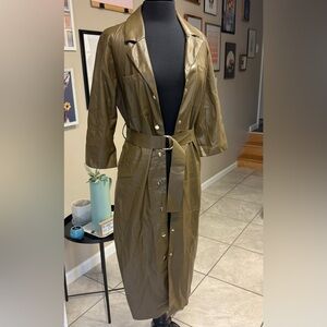 Olive green faux leather over coat